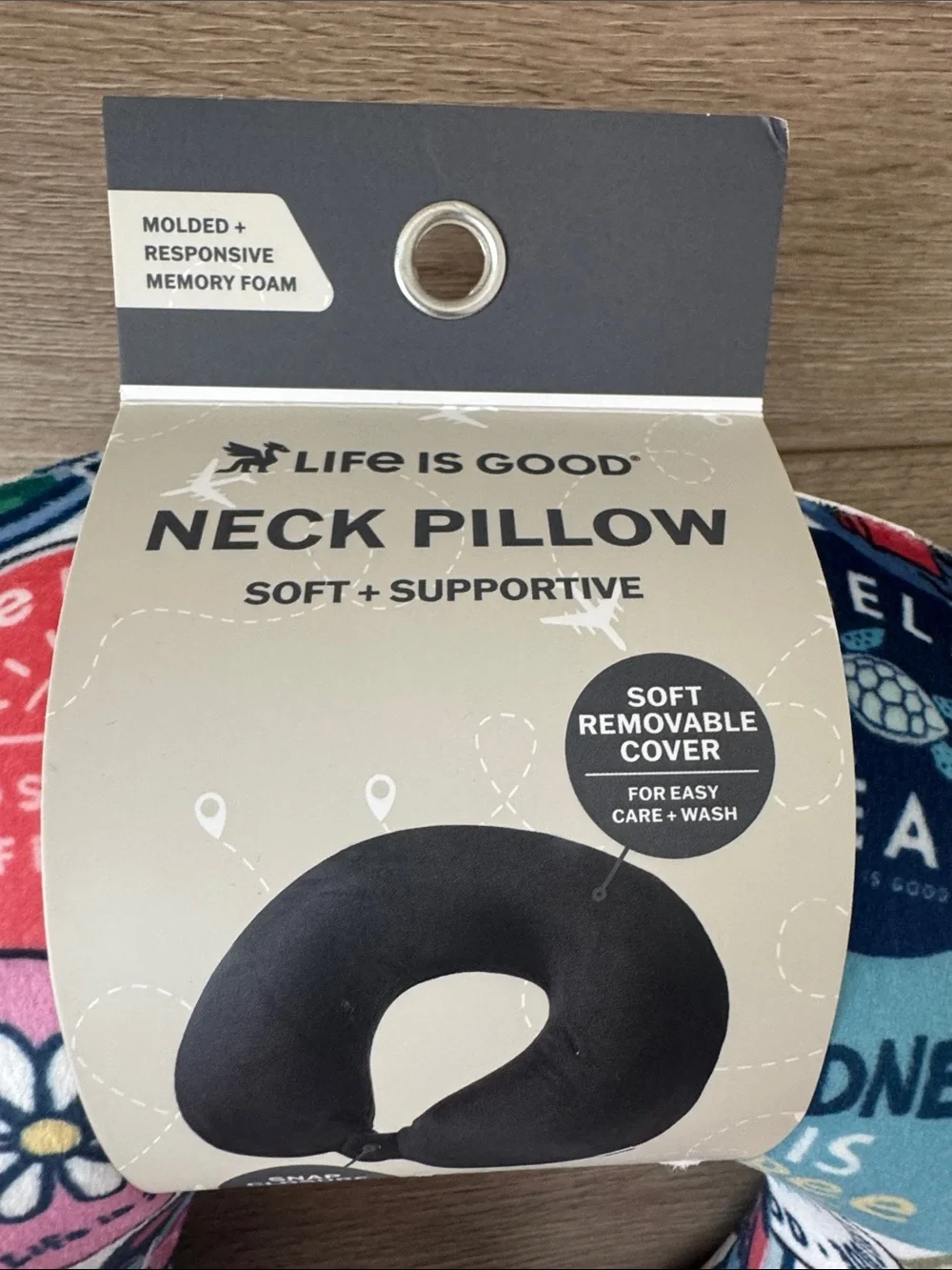NWT Life Is Good Navy Multicolor Travel Neck Pillow